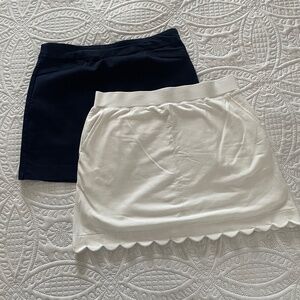 Navy Blue Skort & White Skort With Scallop Hem and Front Pockets